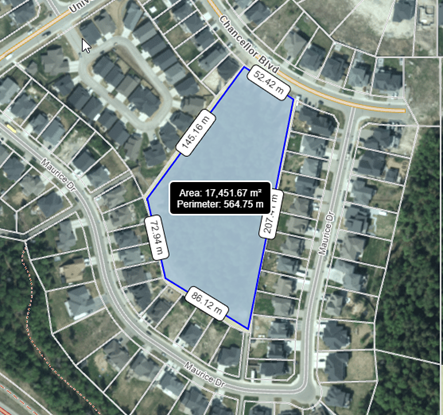 a birds eye view showing the outline of the chancellor park area