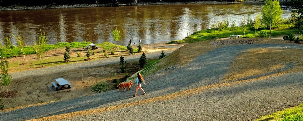 Nechako Riverside Park Lady Walking on Path